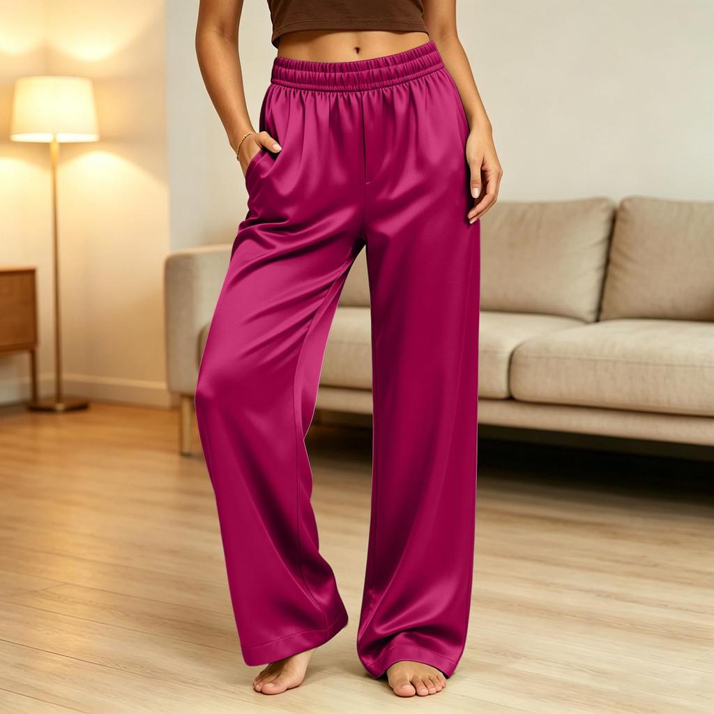 Women's Casual Loose Fit Color Wide Leg Pants for Everyday Wear
