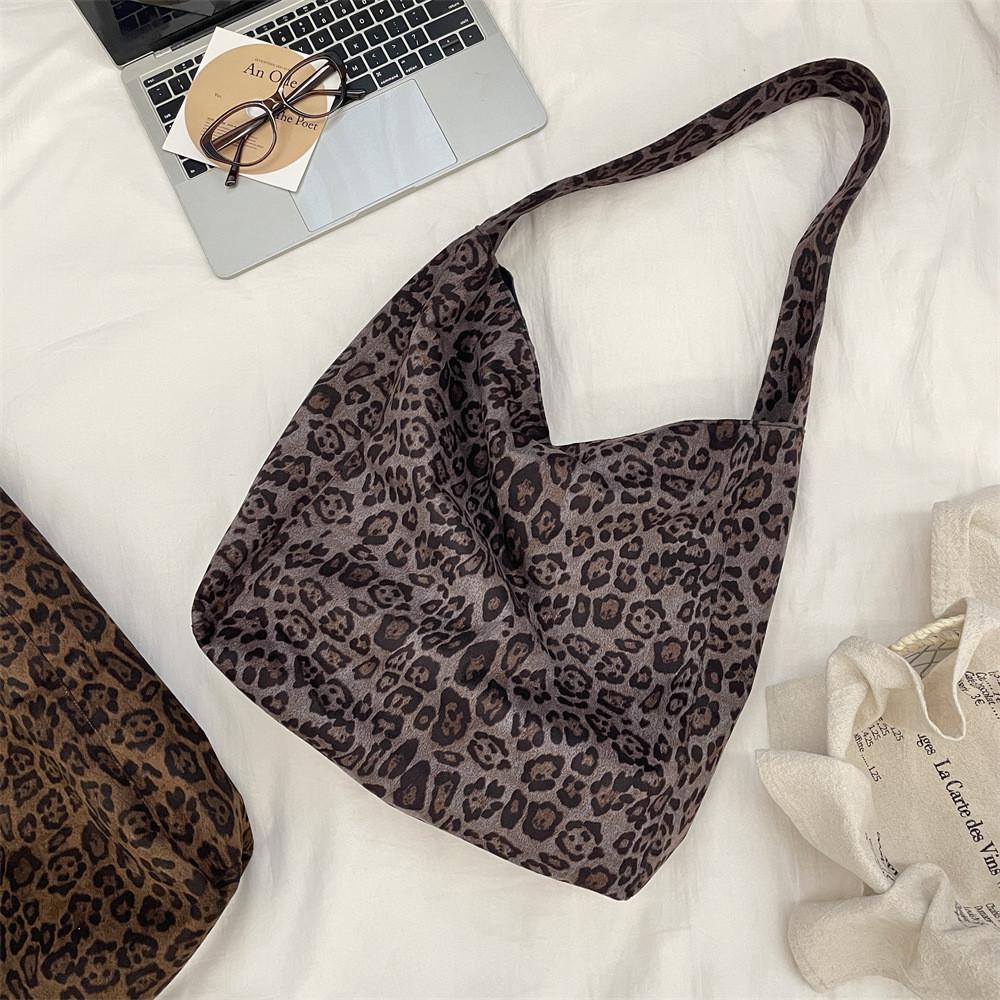 Suede Leopard Print Tote Bag With Large Capacity For Casual Daily Use