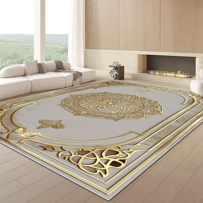 Nordic Luxurious Golden Large Living Room Carpet Home Decoration Villa Parlor Rug Custom Hotel Lobby Carpet Non-slip Floor Mats