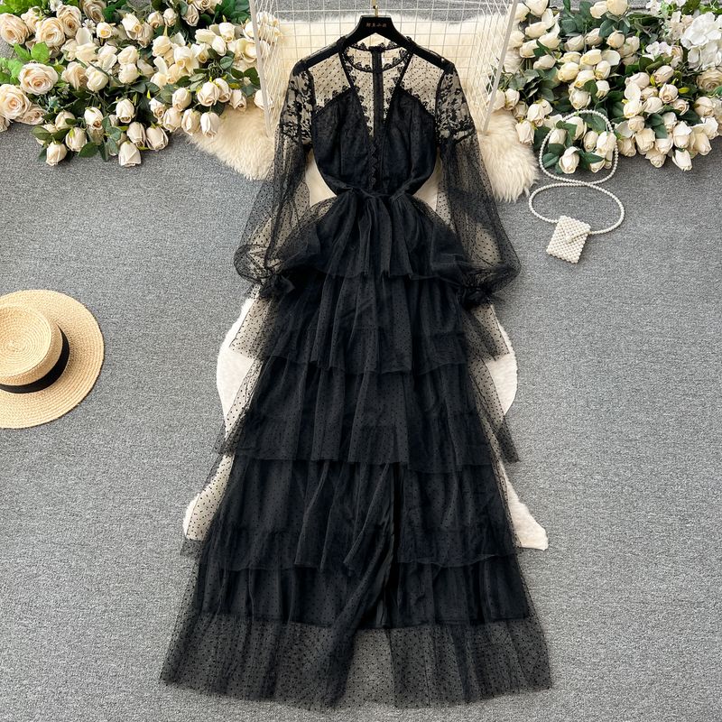 

Элегантное платье светской львицы длинное сетка-кейк Black M