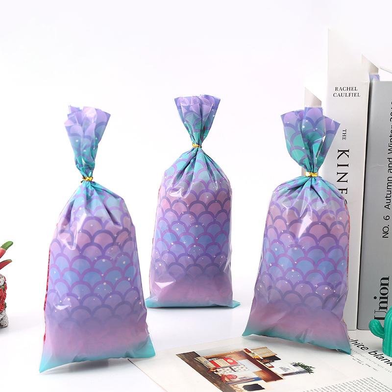 50pcs/set-Mermaid Party Candy Gift Bags Biscuit Packing Bag Mermaid Tail Gift Bag for Guest Girl Birthday Supplies Baby Shower