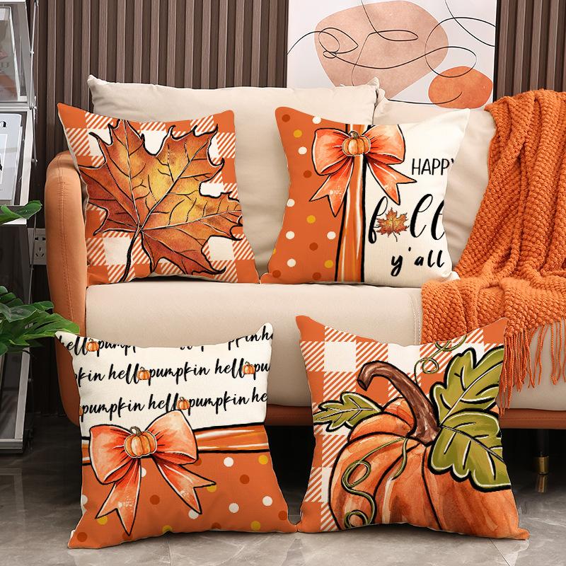Autumn Pumpkin Throw Pillow Covers With Digital Printing Of Short Plush Fabric Car-Shaped Sofa Cushion For Office Home Decor