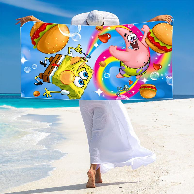 SquarePants Print Beach Towel, Large Soft Quick Dry Towel for Beach Camping Swimming