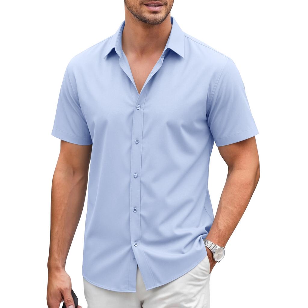 Men's Short Sleeve Button Down Shirt - Lightweight Breathable for Vacation and Business Casual