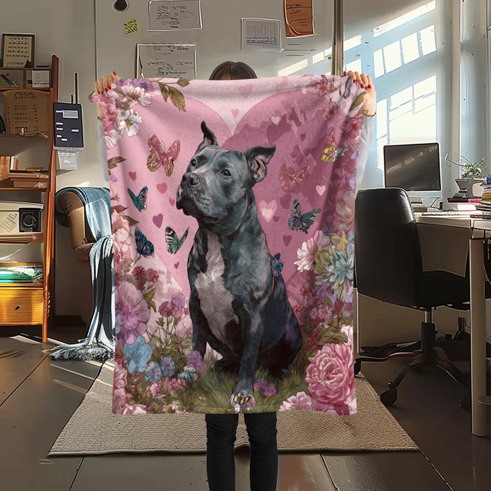 Pink Pitbull,pattern Flannel Blanket, High quality Comfortable for All Seasons, Home Decor, Warmth and Comfort, Perfect for Gifts.
