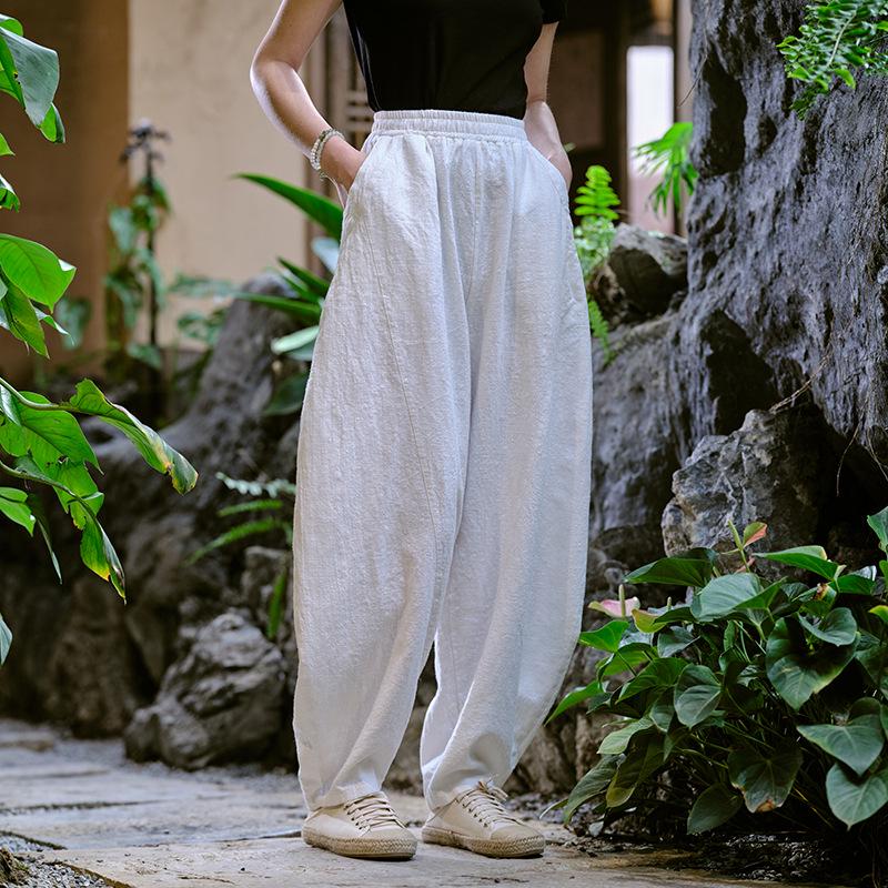 Women's Plus Size Cotton-Linen Zen Tai Chi Pants - 2025 Spring/Summer Retro Style