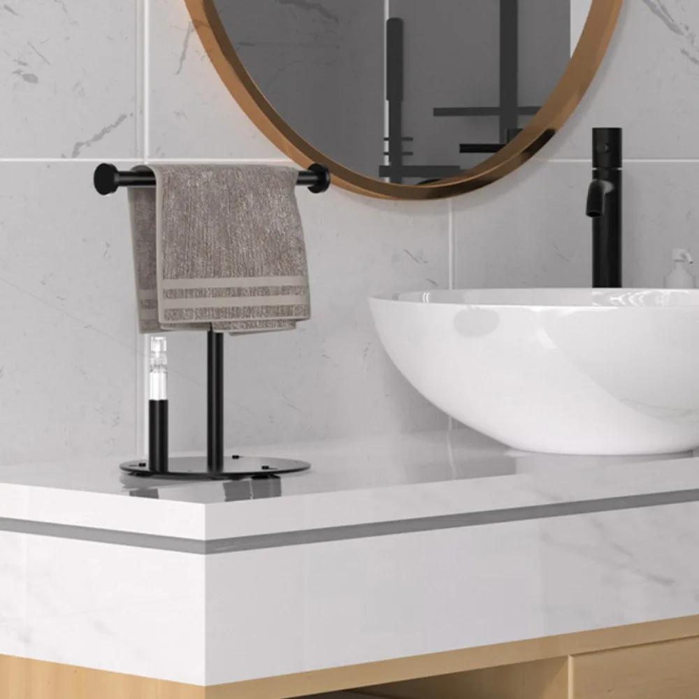T-Shape Towels Bar Rack For Bathroom Vanity Countertop Black Carbon Steel Stable Free-Standing Towel Bar Vertical  Towel Holder