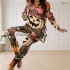 Women Plus Size Two Piece Set Half Zip Long Sleeve Top And Fitted Long Pants Sloth Floral Print