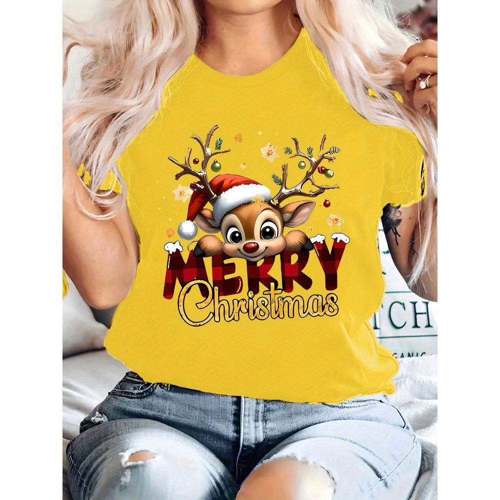Merry Christmas, Deer Print T-shirt