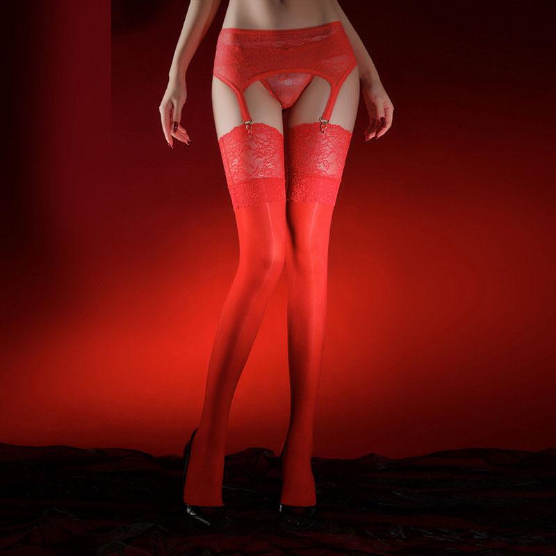 

Женские шелковые чулки с подвязками на подтяжках до бедра, кружевные колготки с маслом лошади One size красный