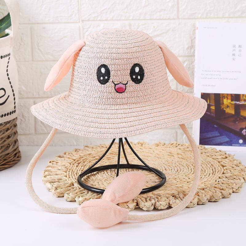 New Children's Sun Hat Summer Ear Moving Hat Airbag Rabbit Hat Sun Protection Straw Hat Tourist Attractions