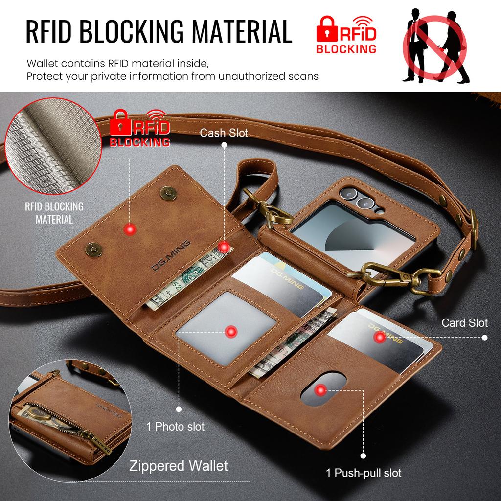 2 in 1 Luxury Leather Flip Phone Case For Samsung Galaxy Z Flip 8 7 6 5 4 3 Magnetic Wallet Card Solt Zipper Lanyard Cover