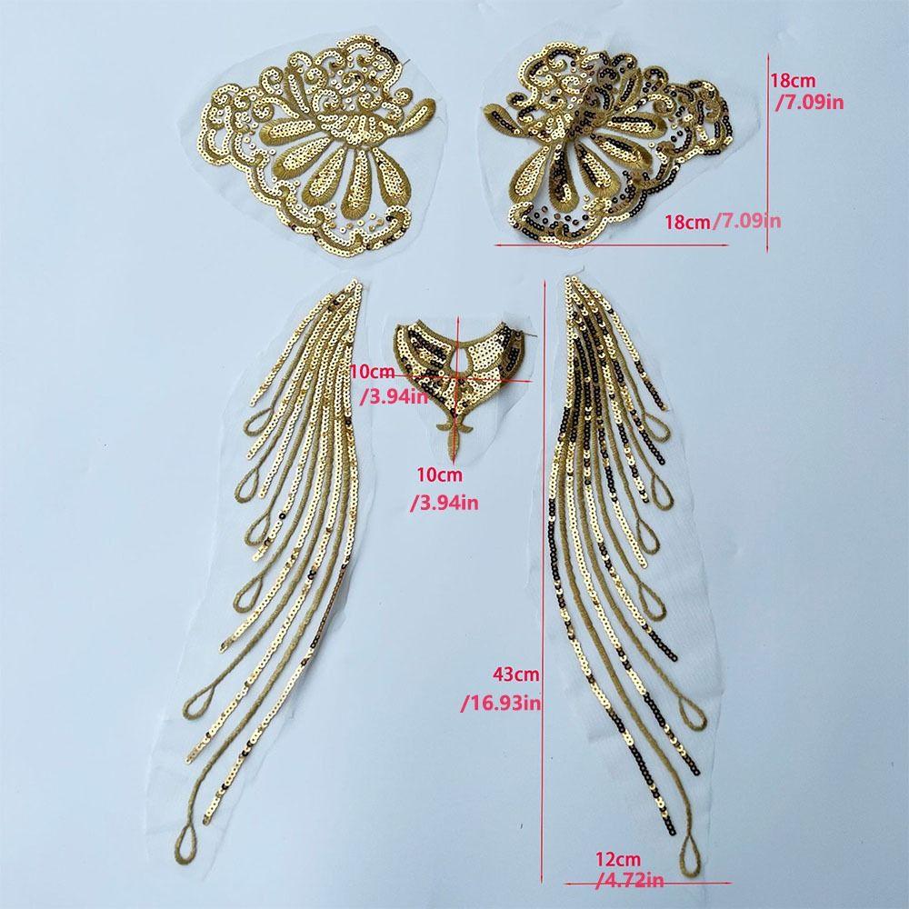 1 Set Gold Silver Sequin Lace Fabric Patch Embroidered Tassel Sequined Patch Bodice Collar Applique Elegant Organza Trim