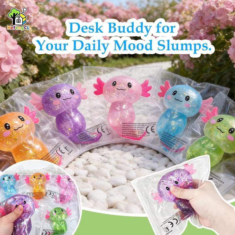 Multicolor Glitter Axolotl Squishy Zacht TPR Knijpspeeltje Stressverlichting Fidget Speeltje Kawaii Salamander Dier Sensorische Decompressie