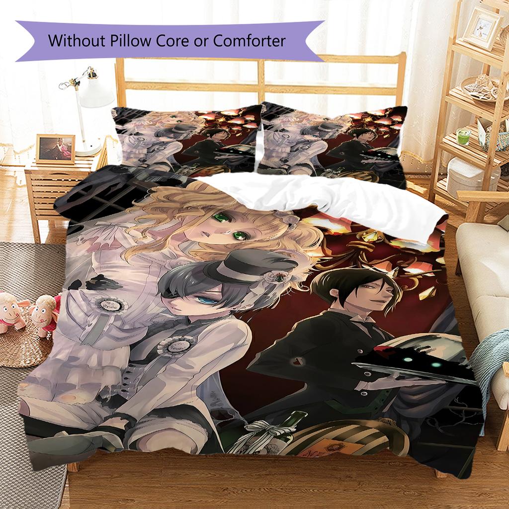 Black Butler Pattern Bedding,Quilt Set Quilt Cover Pillowcase Home Birthday Gift (1 * Duvet Cover + 2 * Pillowcase, Without Core)