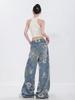 Printed Denim Jeans, Loose Fit, Versatile Wide-leg Pants