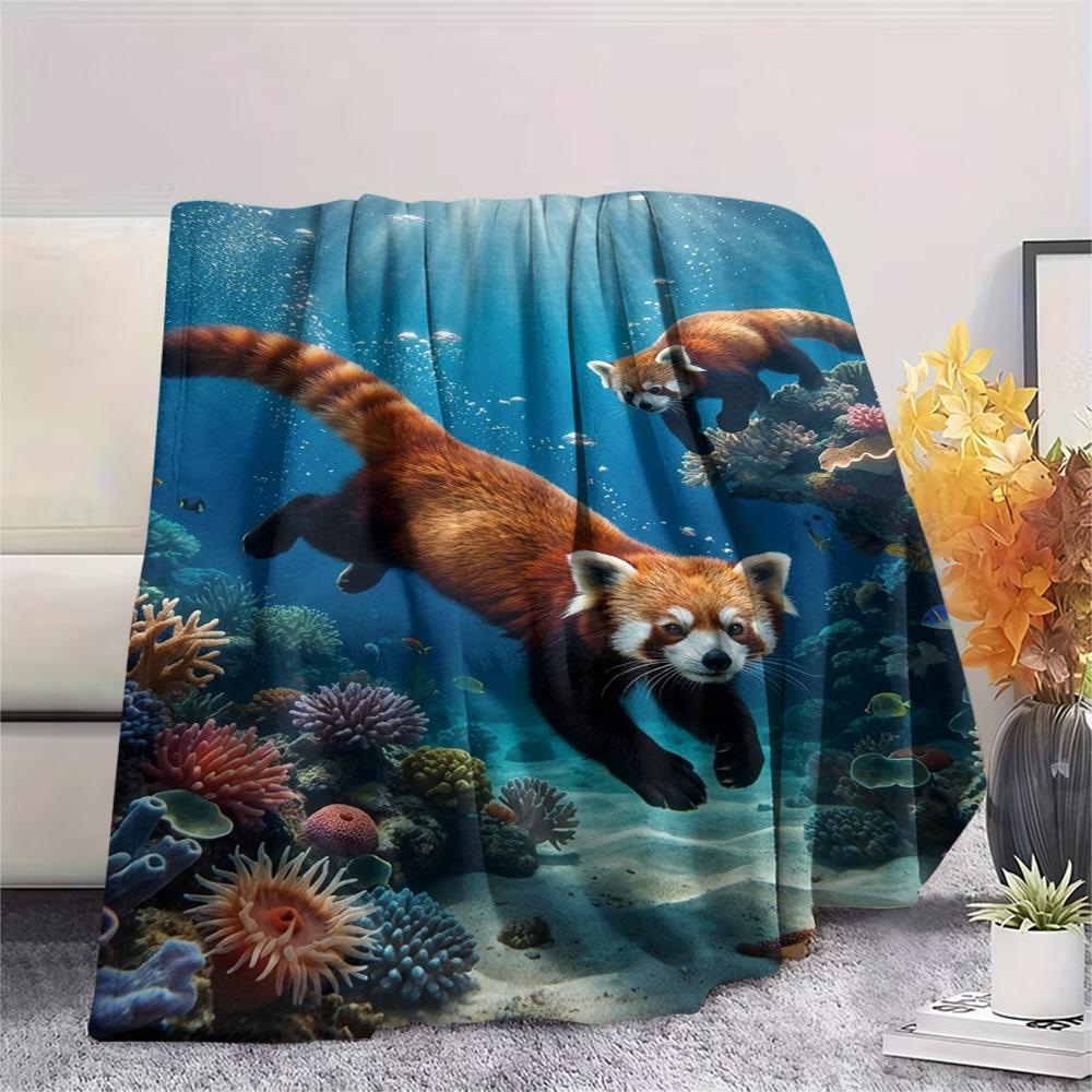 1PC Floral Water Scene Print FlAannel Blanket, High quality Comfortable for All Seasons, Home Decor, Warmth and Comfort