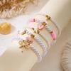 Sweet Pink Rice Bead Bow Bracelets Set for Women Bohemian Summer Shell Starfish Flower Bracelets Trendy Multi Layer Jewelry