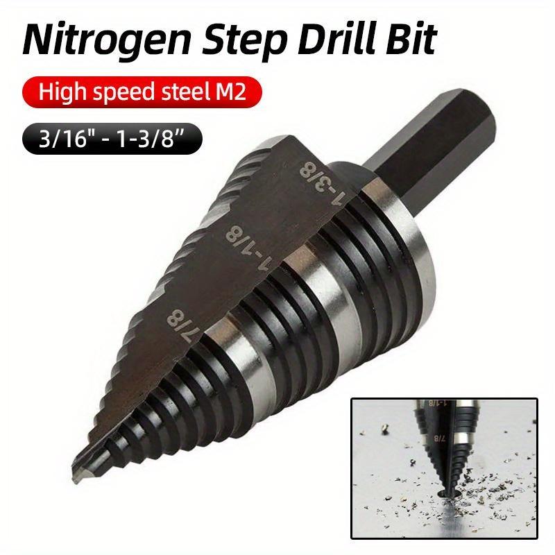 

Ступенчатое сверло HSS Nitrogen 3/8 с шестигранным хвостовиком 7/8-1-3/8 с прямыми канавками, фреза для металлических отверстий, коническое сверло, кольцевая пила, сверлильный инструмент 1Pc чёрный