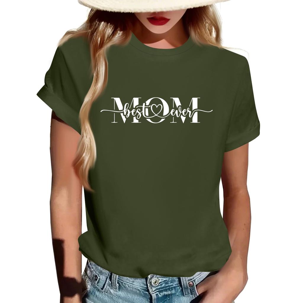 Women Casual Daily Round Neck Printed Short Sleeved T-shirt Letter Top