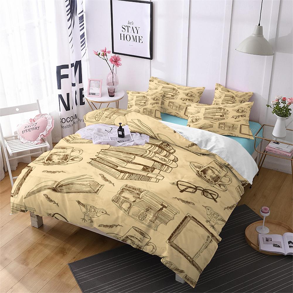 Book Duvet Cover Set 3D Print Old Book Bookshelf Pattern Polyester Comforter Cover King Size for Kids Teens Writer Bedding Set