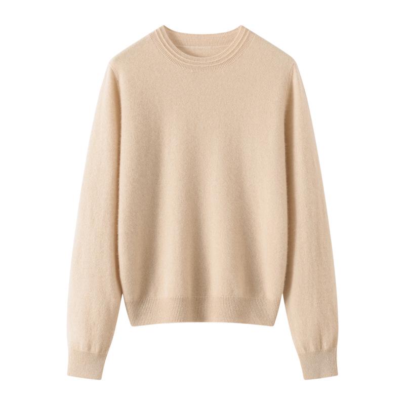 Lekasha Women's 100% Cashmere Puff Sleeve Round Neck Knit Base Layer