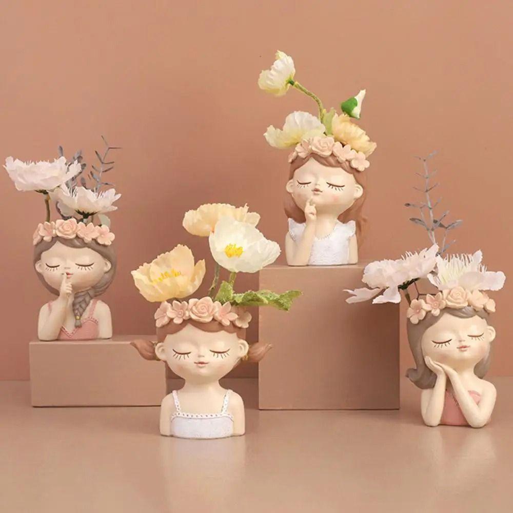 Resin Girl Decorative Planters Drainage Hole Succulent Cactus Planter Pot Office Decoration