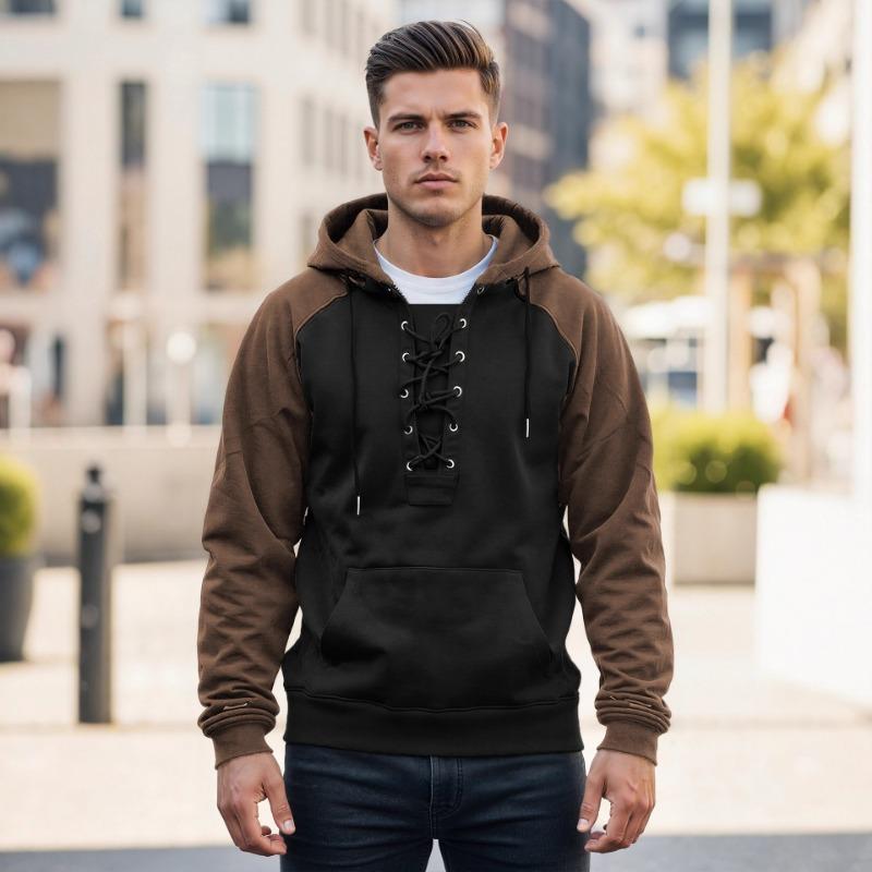 Men S Hooded Sweatshirt Pullover Winter Color Block Casual Outerwear