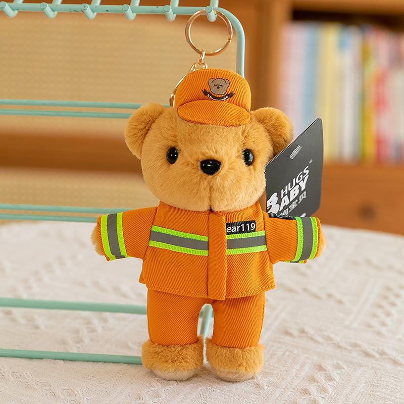 Cartoon Police Bear Plush Pendant Traffic Police Activity Gift Firefighter Bear Keychain Backpack Hanging Decoration