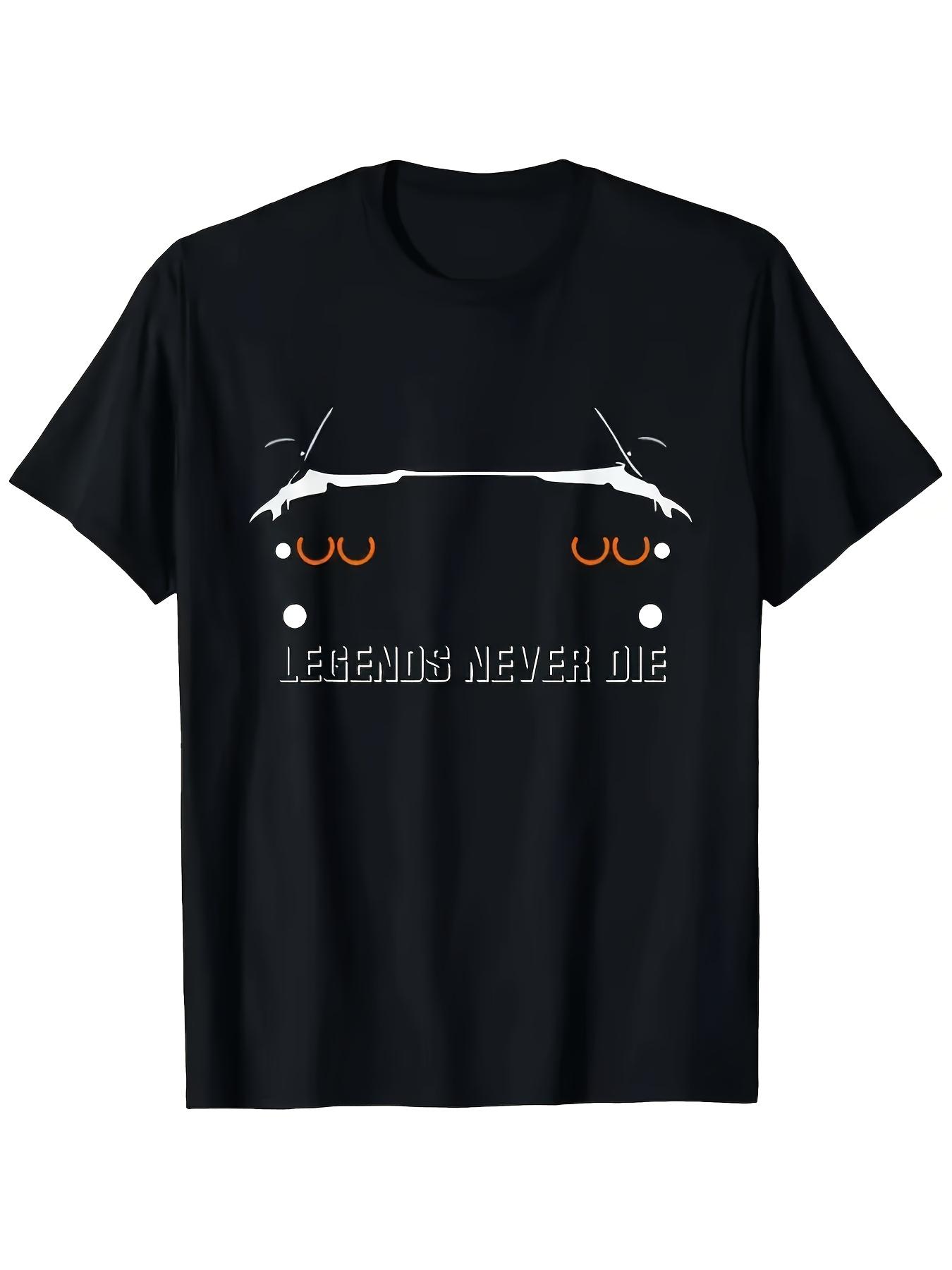 Mens Racing Japanese Text Graphic TShirt Bold Legend Never Die Print with Racing Car Japanese Kanji Design Casual S