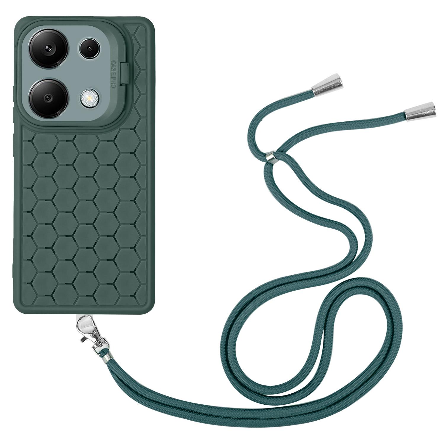 

For Xiaomi Redmi Note 13 Pro 4G/Poco M6 Pro 4G Case Heat Dissipation TPU Kickstand Cover with Lanyard Army Green