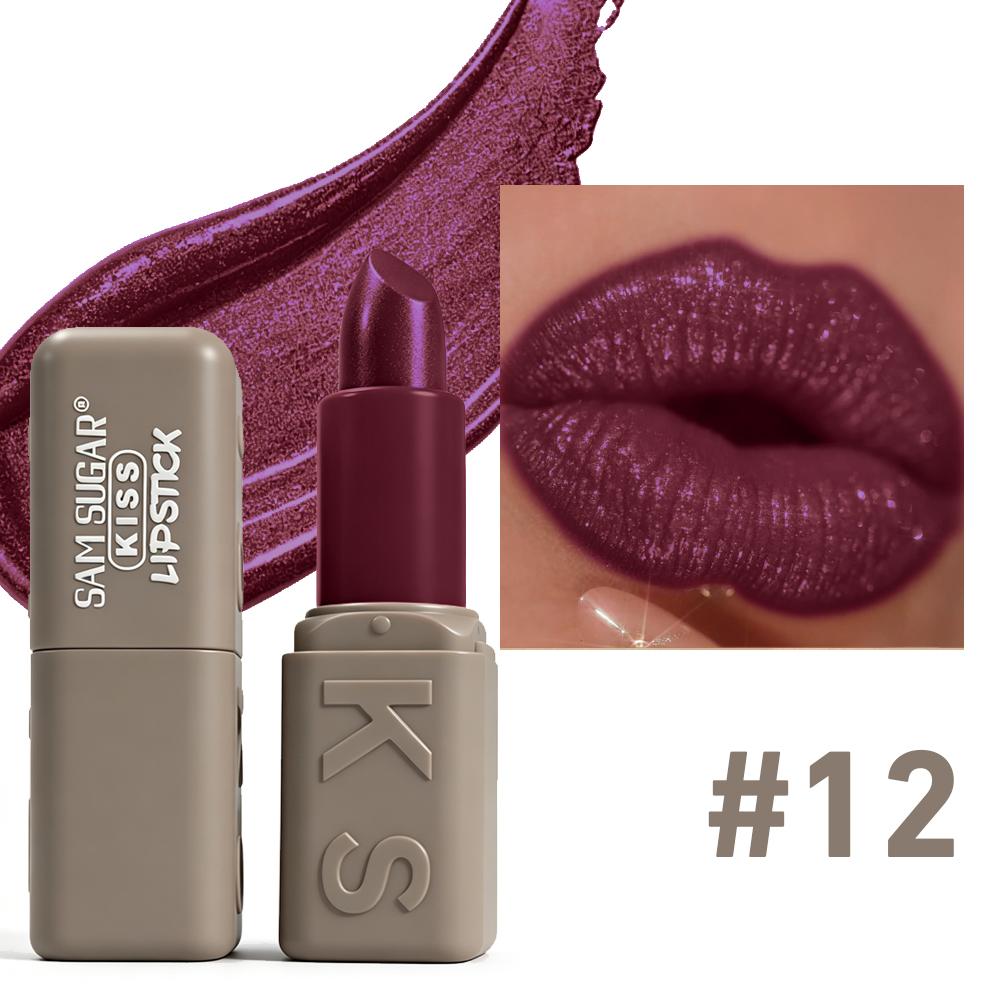 Kiss Lipstick Metallic Shine Glitter Lipstick Moisturizing Smooth Velvet High Pigment Non Grainy Comfortable Lip Makeup for Women