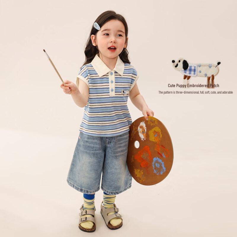 

LUSON Baby Girls Striped Short-Sleeve Polo T-Shirt 130