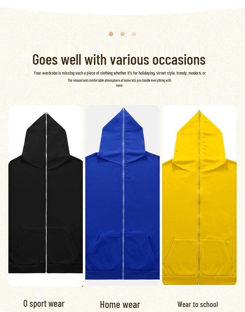 Men's Solid Color Full Zip Hoodie Sweatshirt