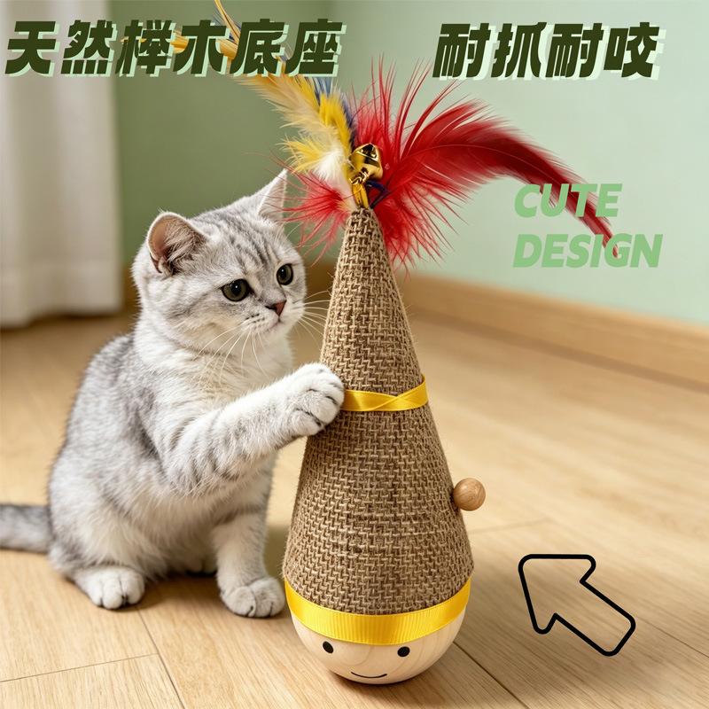 In-stock tumbler cat toy, boredom buster, energy-consuming feather teaser stick, essential for kittens