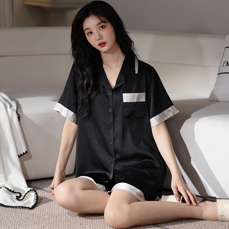 Premium Pajamas Women's Summer Ice Silk Short Sleeves Fat Mm Ice and Snow Silk Simulation Silk Suit New Chinese National Style