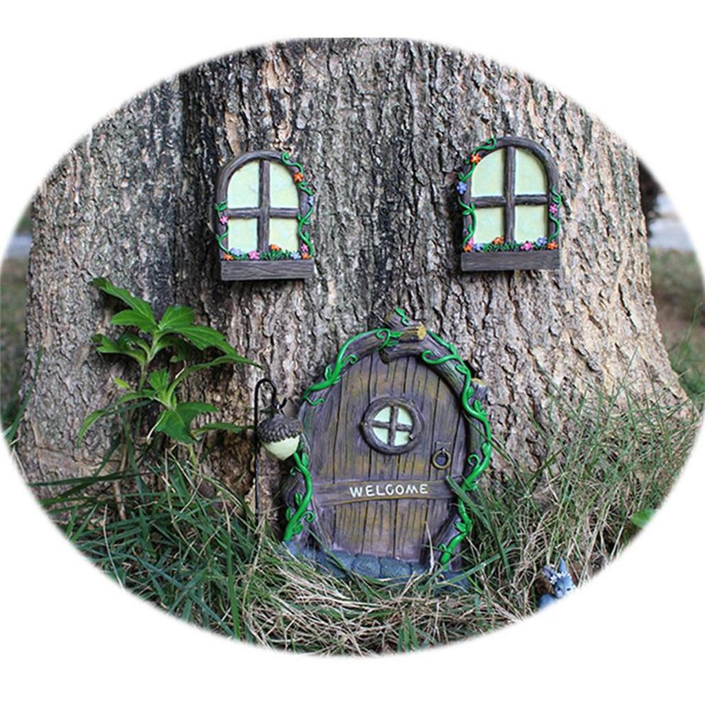 Decoraciones de Árbol de Hadas en Miniatura Juego de Puerta y Ventana de Hadas Adornos de Puerta y Ventana Luminosos