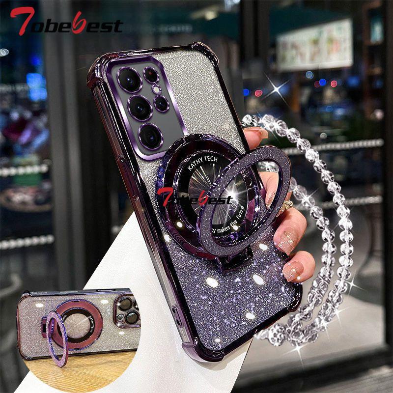 Shockproof Glitter Plating Crystal Bracelet Phone Holder Case For Samsung Galaxy S25 S24 S23 S22 S21 S20 Ultra Plus FE Cover