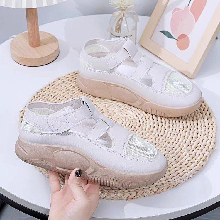 Thick-soled bag head sandals women's summer 2025 new Velcro mesh breathable sports hollow beach sandals women