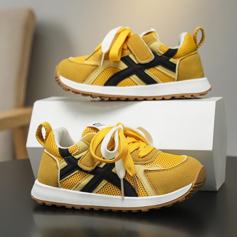 Douyin popular children's moral training shoes, primary and secondary school students Velcro free lace-up decorative Korean version of mesh Forrest