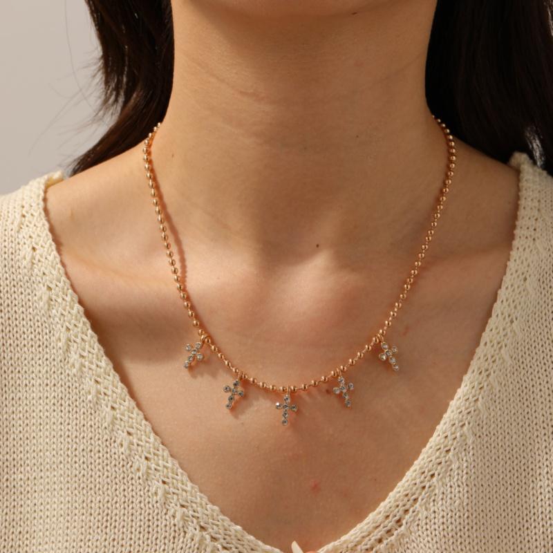 

Unique Cross Pendants Necklaces For Women Gold Color Cross Tassel Chain Choker Necklace Fashion Zircon Accessories