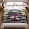 Tree of Life Theme Soft Blanket Personalized Custom Name Text Print Warm Blanket Home Sofa Bedroom Decor