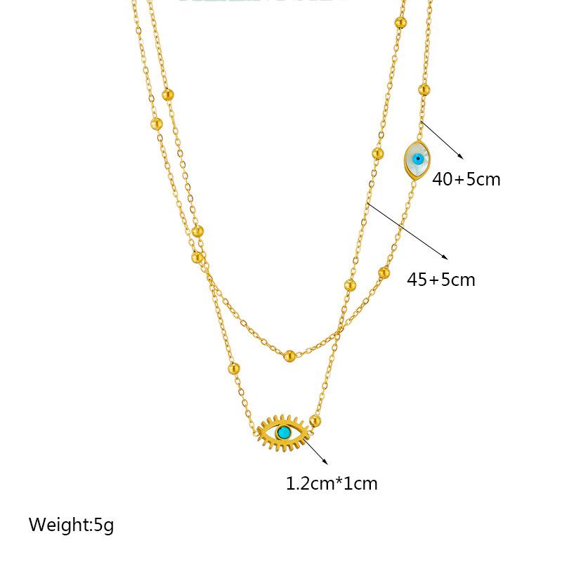Gold Plated Stainless Steel Evil Eye Double Layer Satellite Chain Necklace for Women