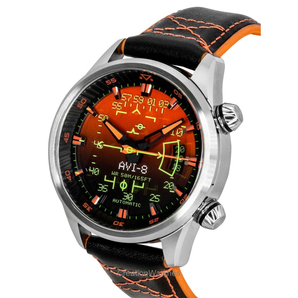 AVI-8 Hawker Harrier HUD Rubber And Leather Strap Gradient Orange Dial Automatic AV-4117-03 Men's Watch