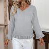 Women's Casual Fashion Ruffle V-Neck Pocket Solid Color Long Sleeve Top