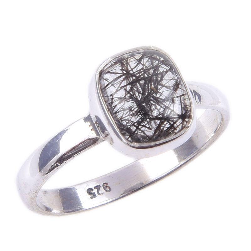 Natural Black Rutile Gemstone Handmade 925 Solid Sterling Silver Ring S.6 r2i39