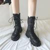 Fashion Lace-up Platform Black Women's Half High Boots New Rock Offer 2025 Ladies Mid Calf Shoes Y2k Fashion Hot Footwear On Promotion