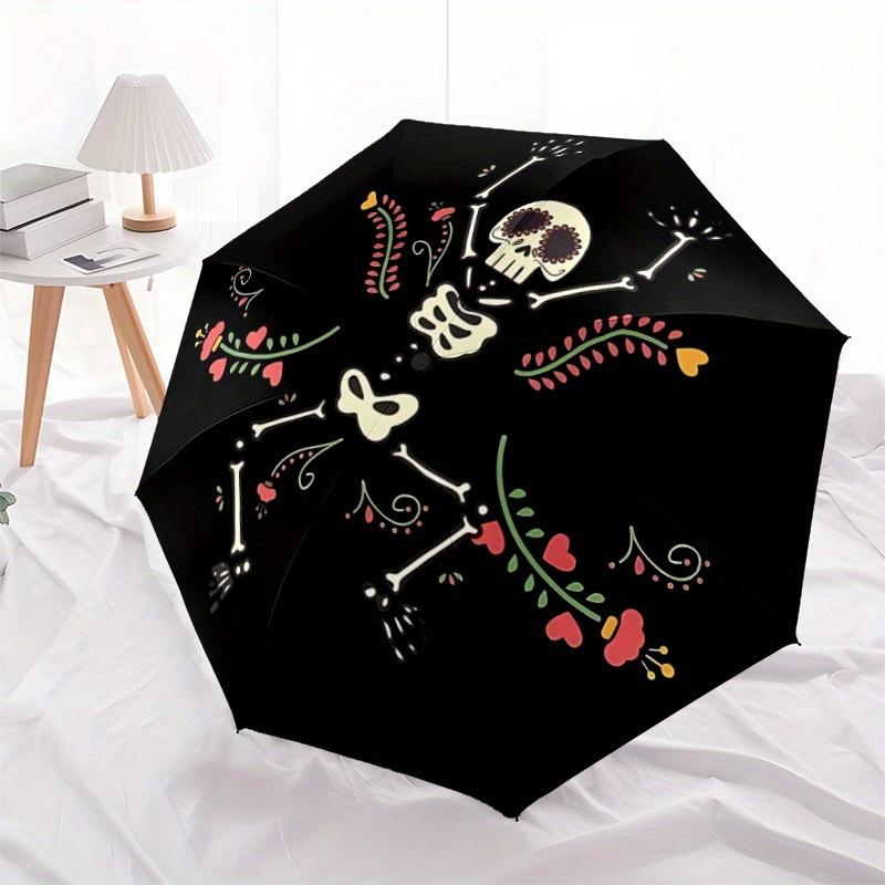 1pc Skeletal Flowers Automatic Open/Close Umbrella, Portable Folding Umbrella for Travel, Themed Events, It is suitable as a gift for various festival