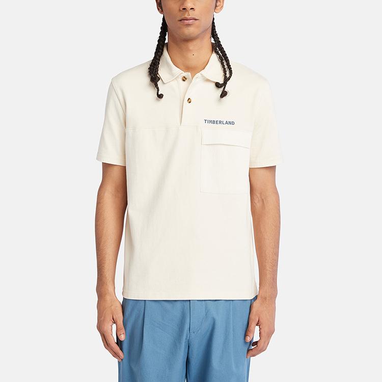 Timberland Solid Color Outdoor Casual Short Sleeve Polo Shirt Men Tops Vintage-White A666W-CM9