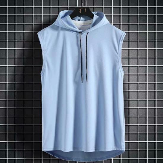 Ice Silk Summer Hoodie Vest Sleeveless Bodybuilding Gym Workout Fitness Shirt High Quality Vest Hip Hop Sweatshirt Tops